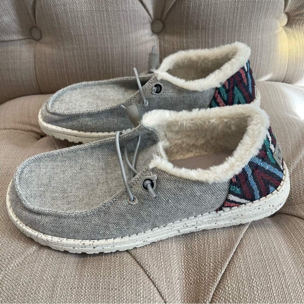 HEYDUDE Shoes Women's 7 Wendy Funk Wool Grey - Canvas Faux Fur 121413128 - Picture 5 of 11